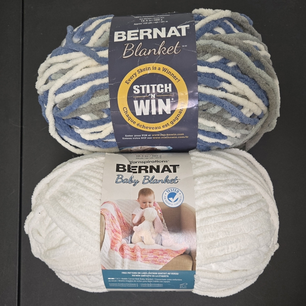 Bernat Blanket Yarn Lot Of 2 - White, Countryside 10.5 Oz Ea